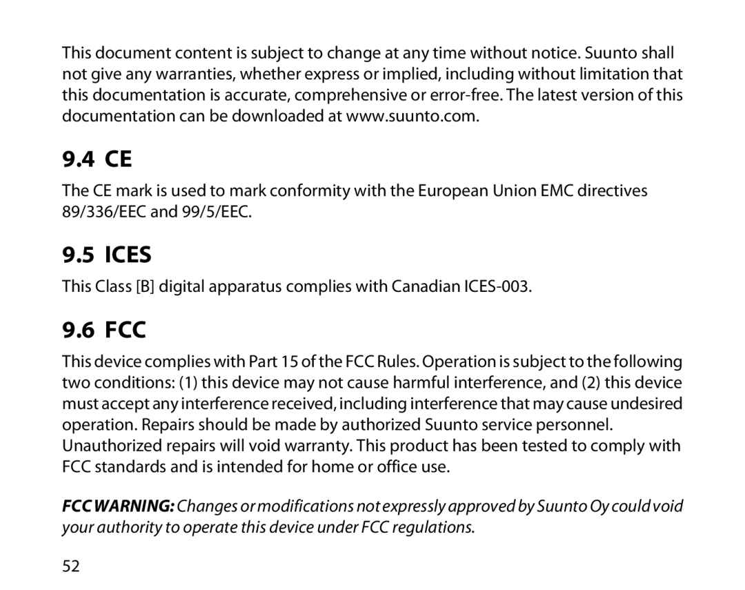 Suunto T6D manual Ices, Fcc 