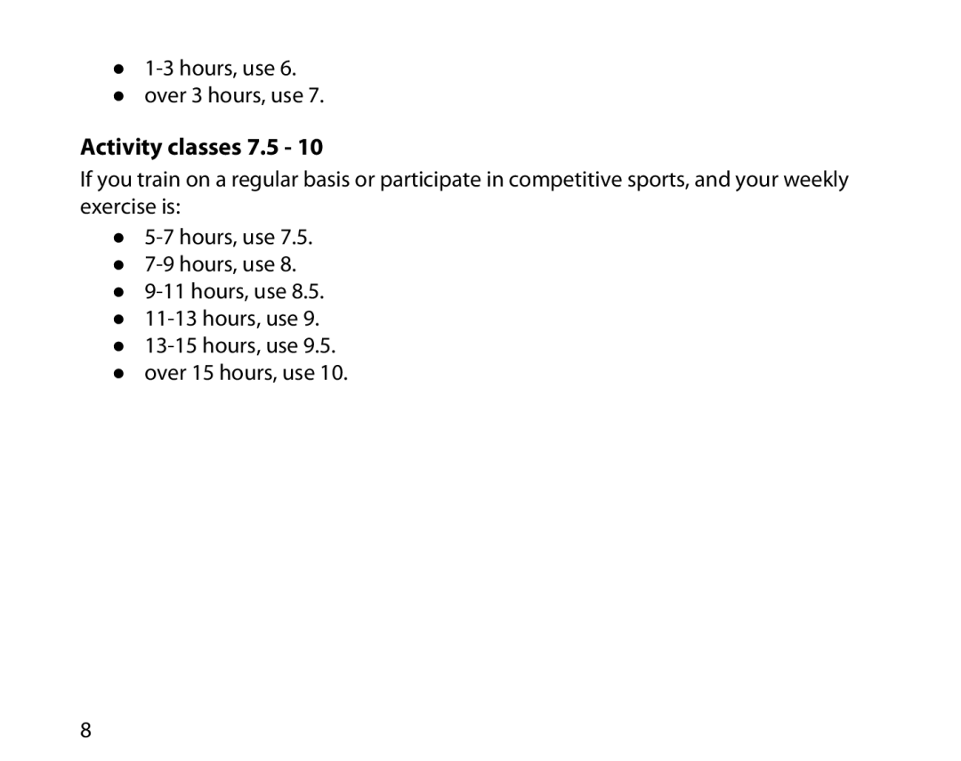 Suunto T6D manual Activity classes 7.5 