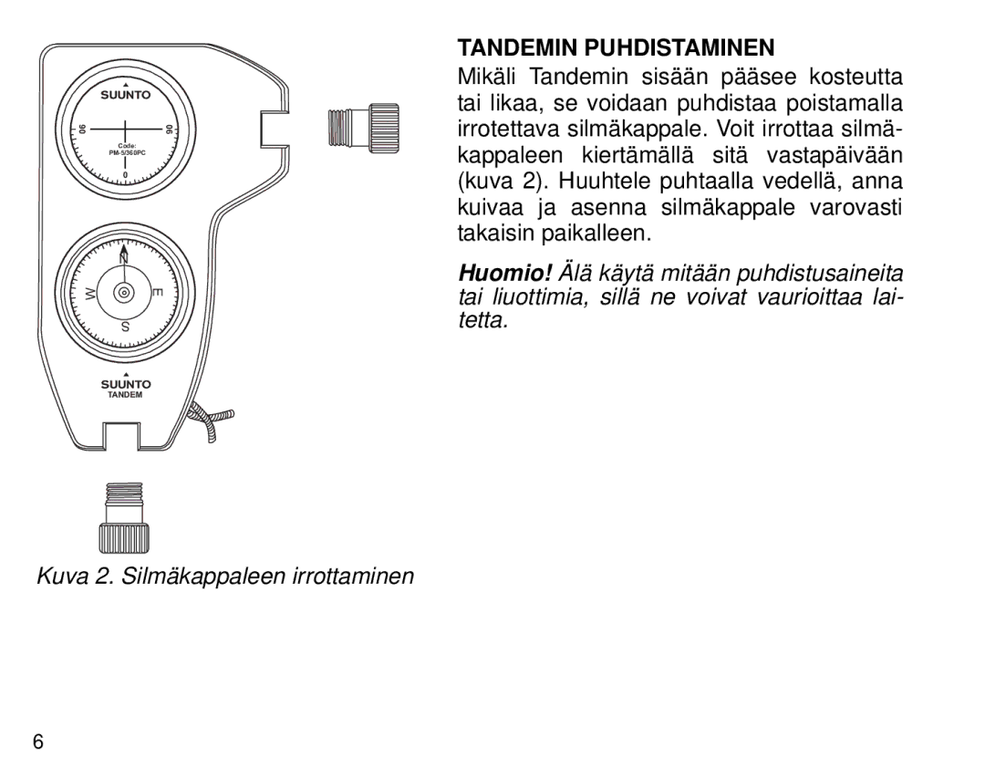 Suunto manual Tandemin Puhdistaminen 