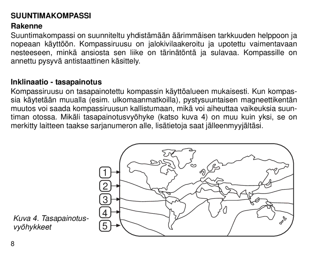 Suunto Tandem manual Suuntimakompassi, Rakenne, Inklinaatio tasapainotus 