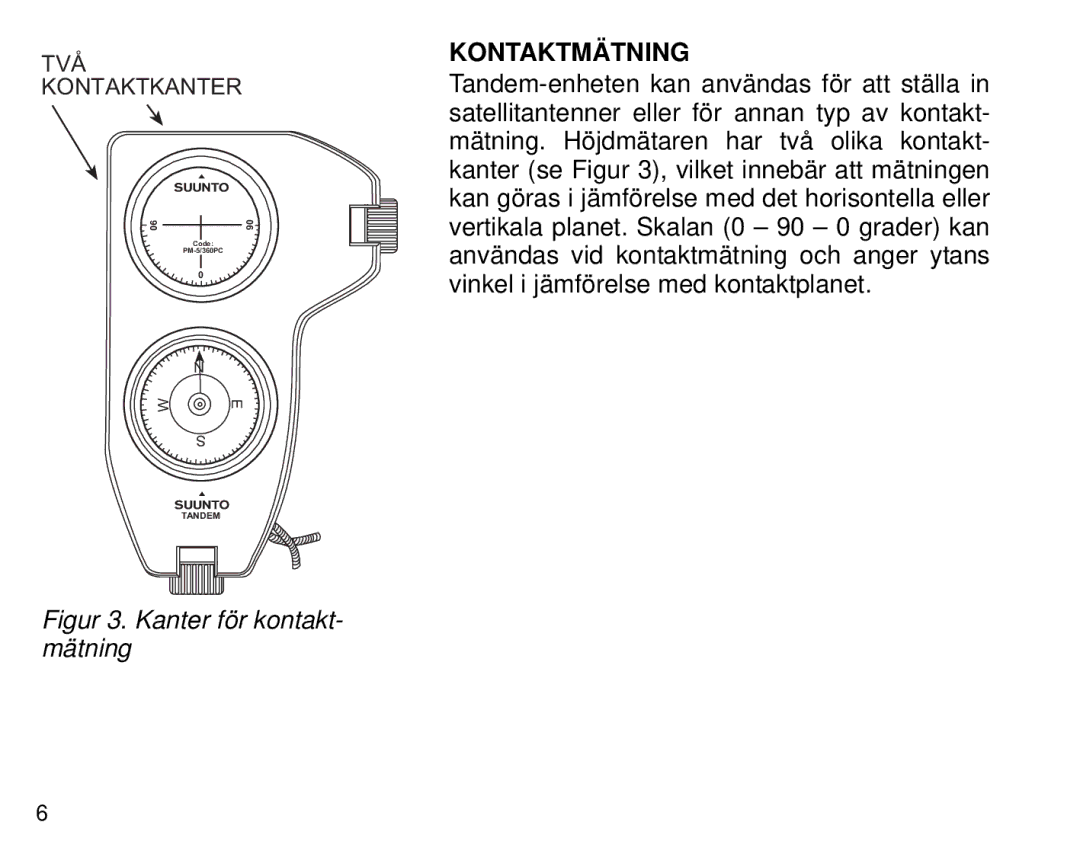 Suunto Tandem manual Kanter för kontakt- mätning, Kontaktmätning 