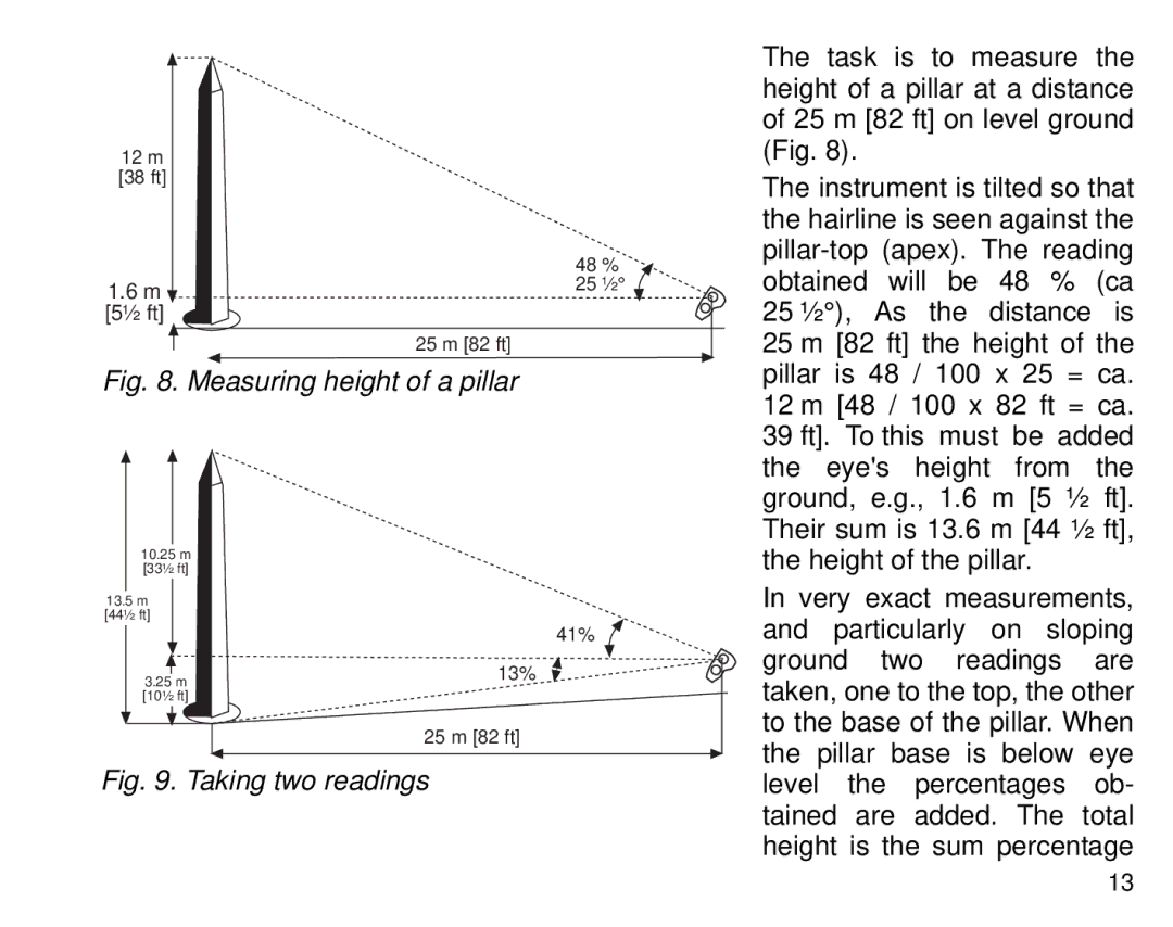 Suunto Tandem manual Measuring height of a pillar 