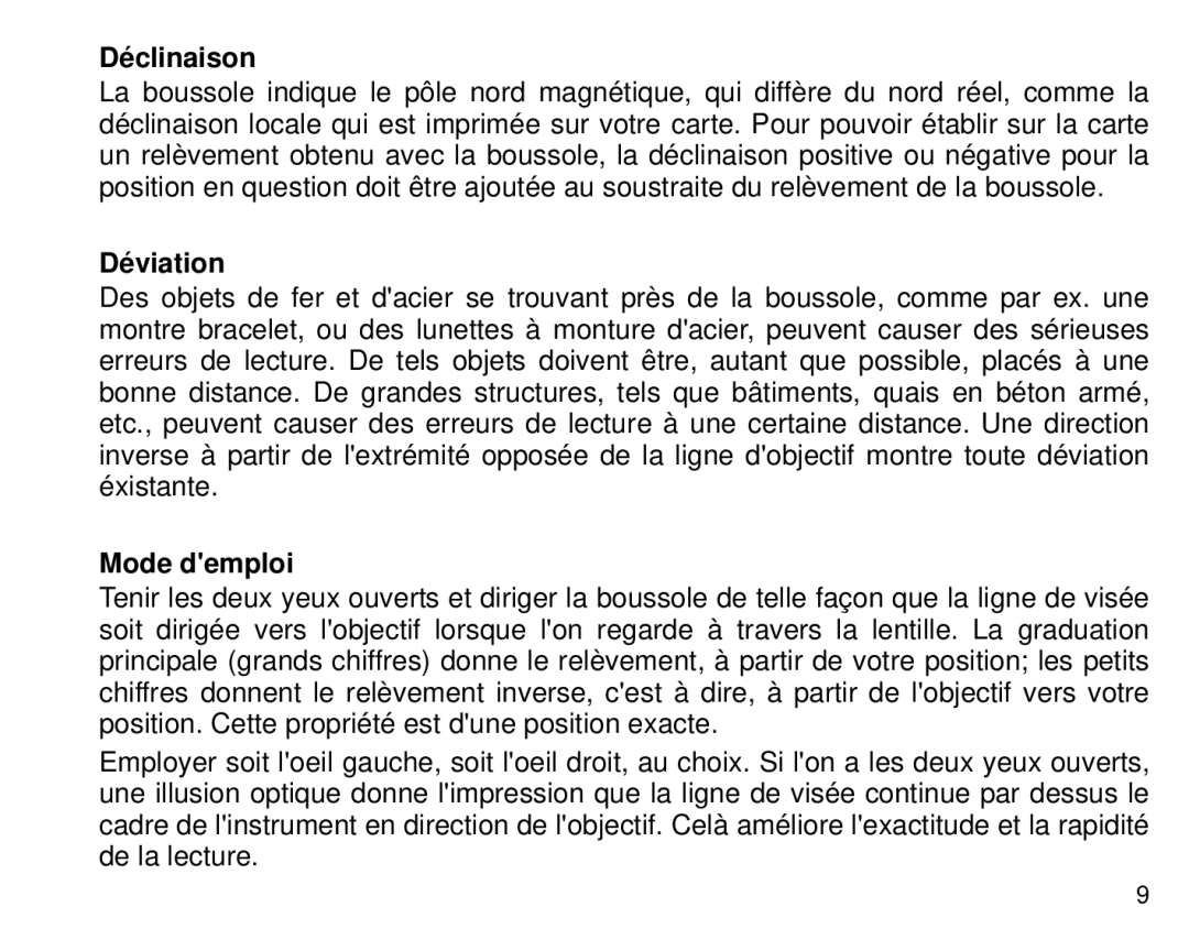 Suunto Tandem manual Déclinaison, Déviation, Mode demploi 