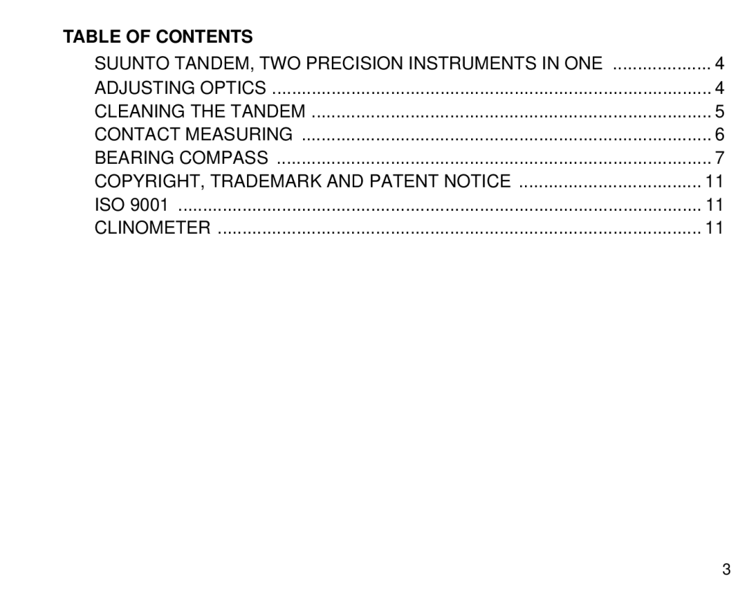 Suunto Tandem manual Table of Contents 