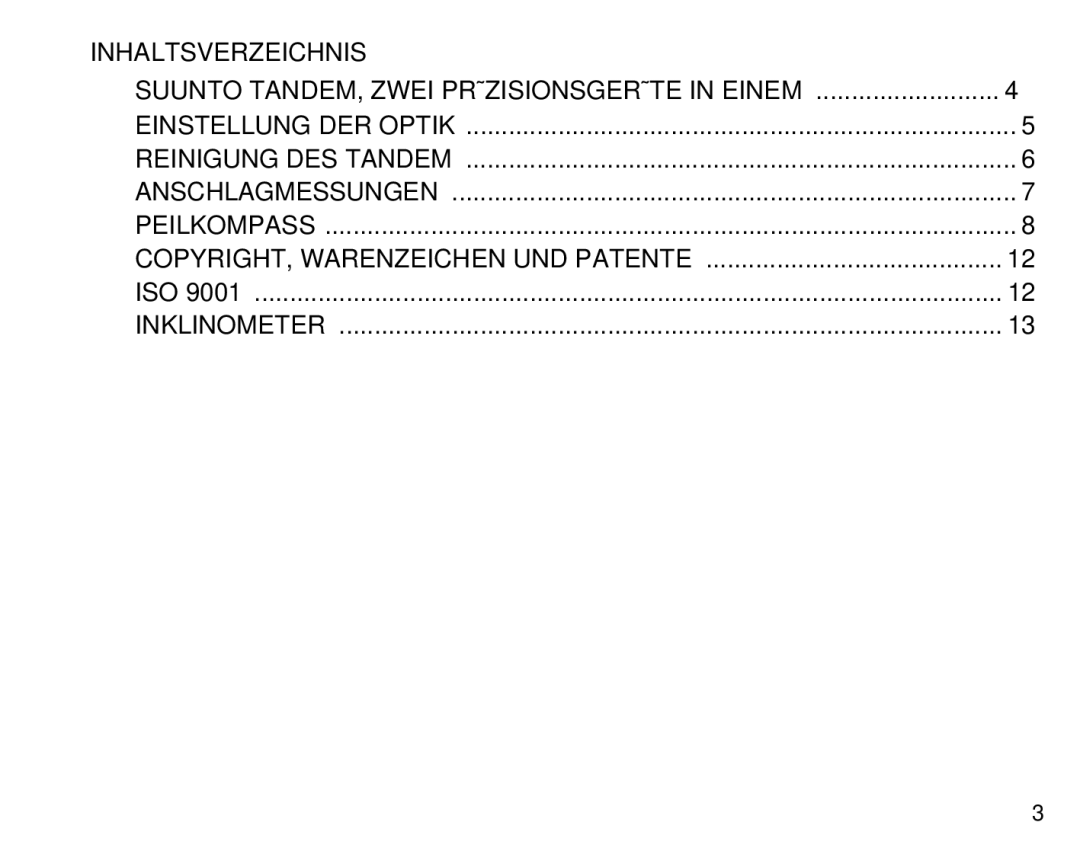 Suunto Tandem manual Inhaltsverzeichnis, Suunto TANDEM, Zwei Präzisionsgeräte in Einem 