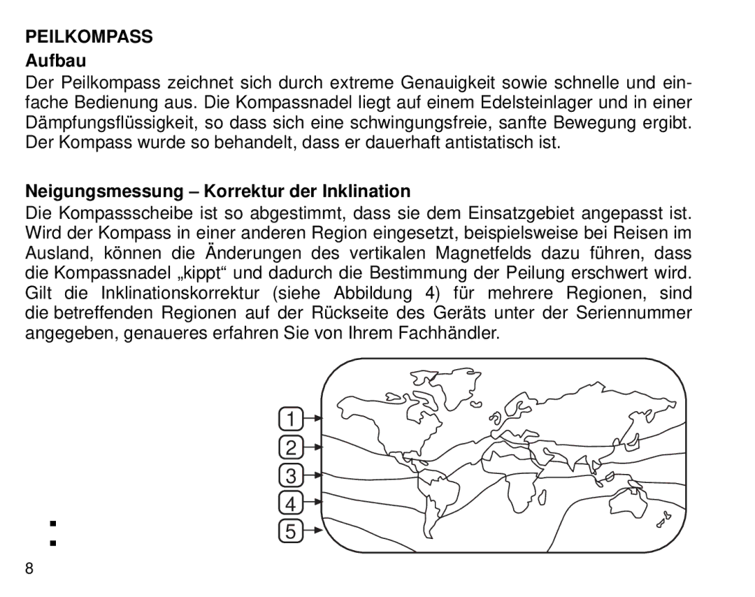 Suunto Tandem manual Peilkompass, Aufbau, Neigungsmessung Korrektur der Inklination 