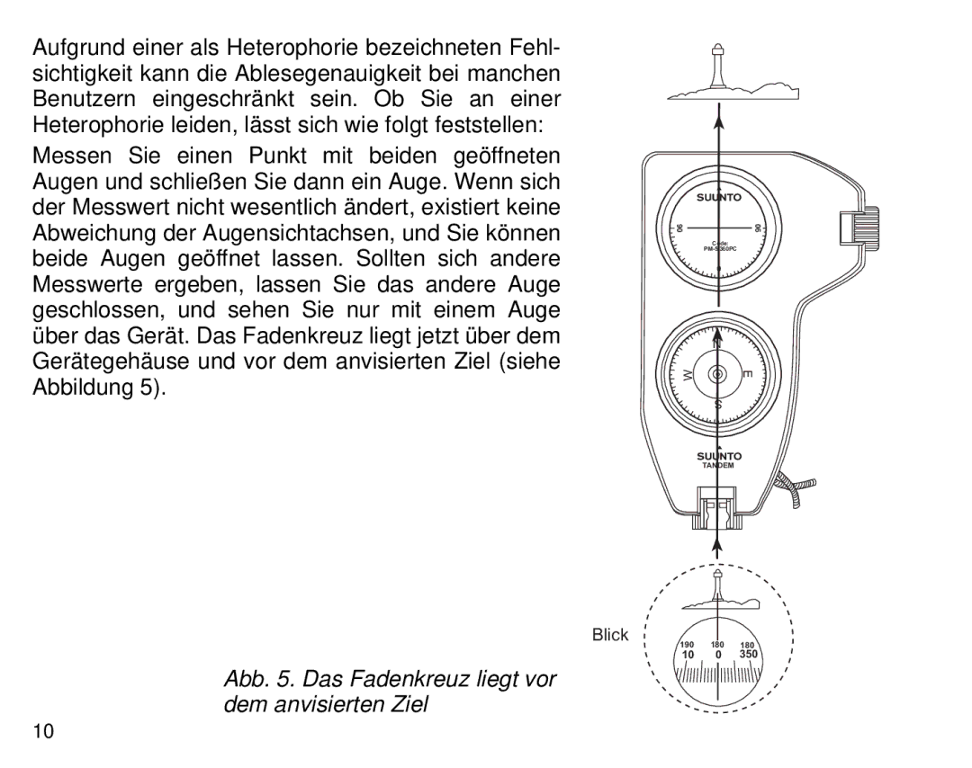 Suunto Tandem manual Abb . Das Fadenkreuz liegt vor dem anvisierten Ziel 