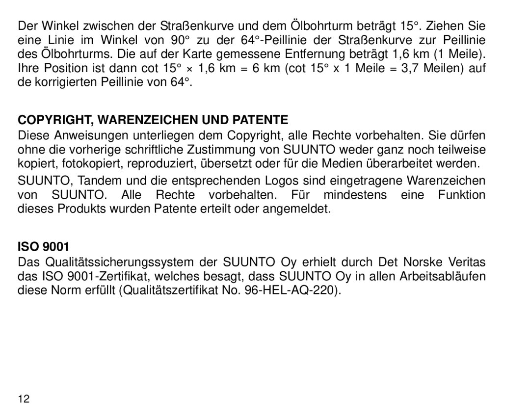 Suunto Tandem manual COPYRIGHT, Warenzeichen UND Patente, Iso 