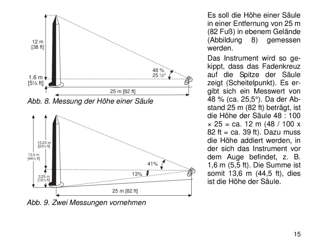 Suunto Tandem manual Abb . Messung der Höhe einer Säule 