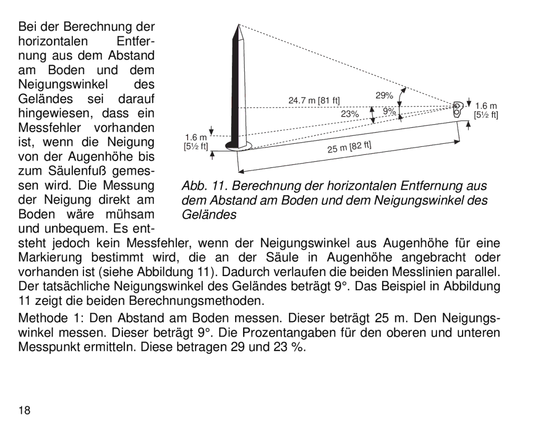 Suunto Tandem manual Abb . Berechnung der horizontalen Entfernung aus 