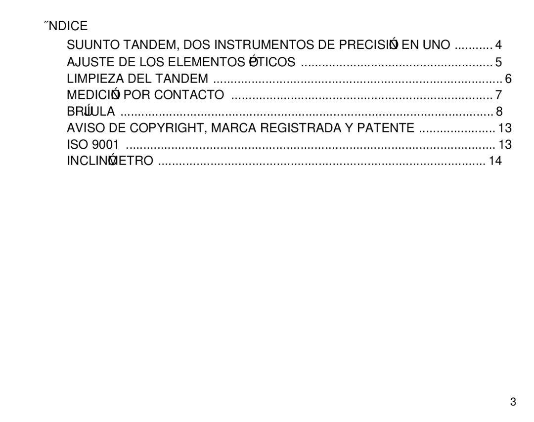 Suunto Tandem manual Índice, Suunto TANDEM, DOS Instrumentos DE Precisión EN UNO 