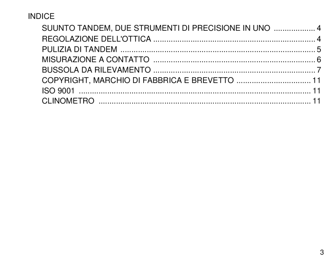 Suunto Tandem manual Indice, Suunto TANDEM, DUE Strumenti DI Precisione in UNO 