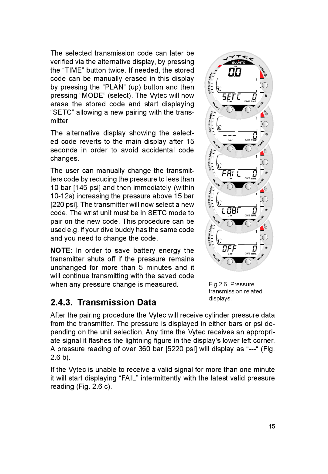 Suunto VYTEC DS manual Transmission Data 