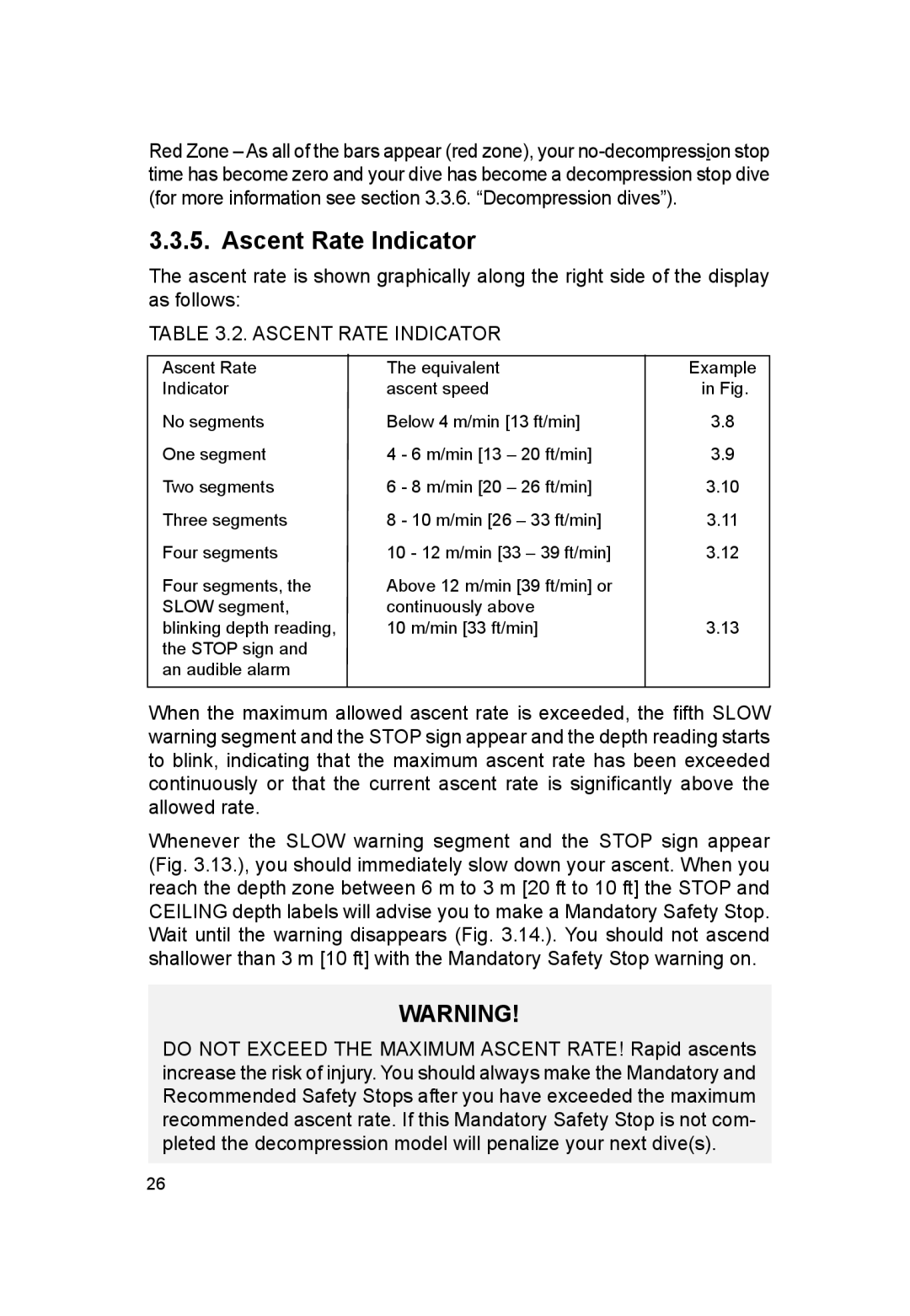 Suunto VYTEC DS manual Ascent Rate Indicator 