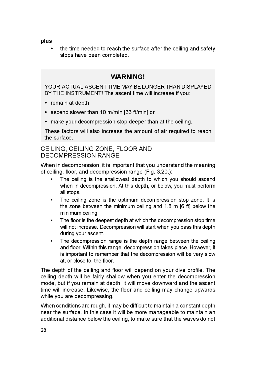 Suunto VYTEC DS manual CEILING, Ceiling ZONE, Floor Decompression Range 