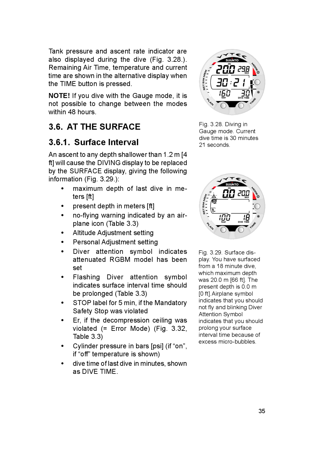 Suunto VYTEC DS manual AT the Surface 3.6.1. Surface Interval 