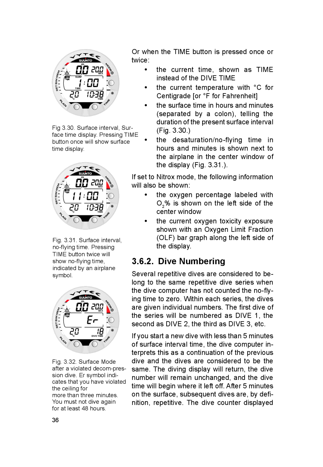 Suunto VYTEC DS manual Dive Numbering, Separated by a colon, telling 