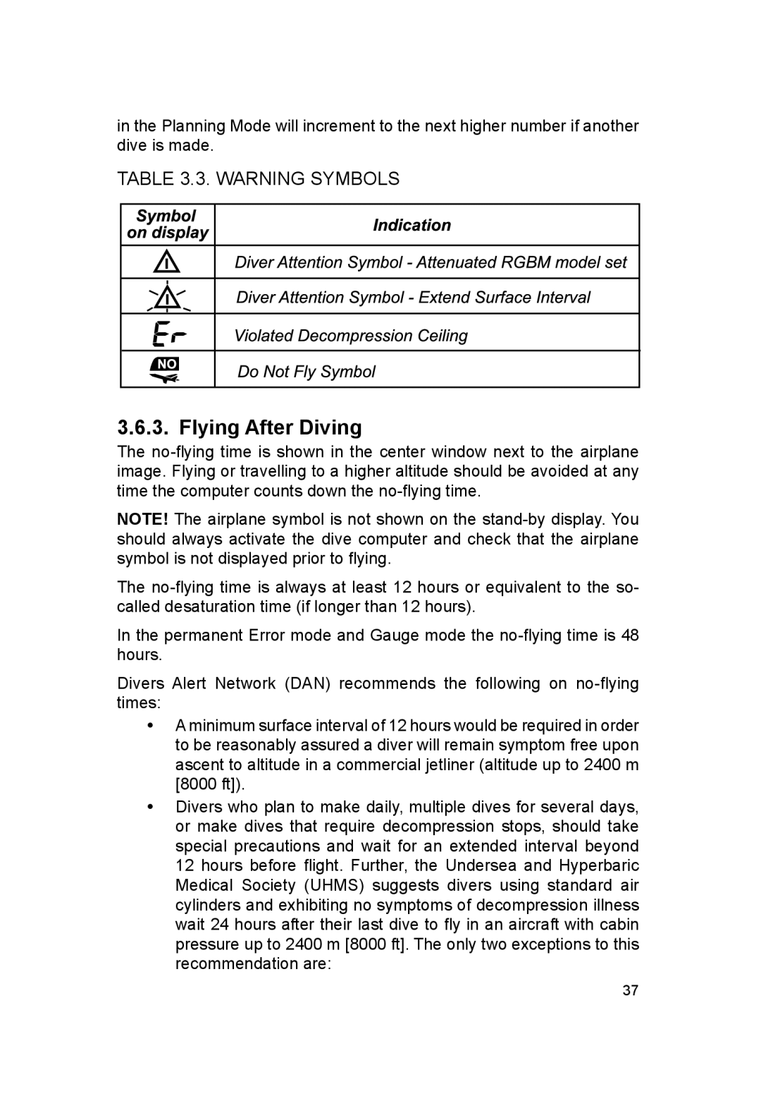 Suunto VYTEC DS manual Flying After Diving 