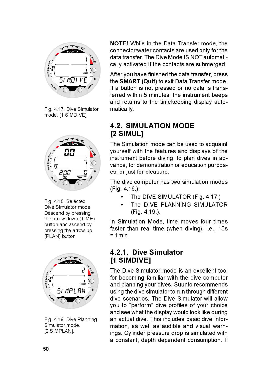 Suunto VYTEC DS manual Simulation Mode 2 Simul, Dive Simulator 1 Simdive 