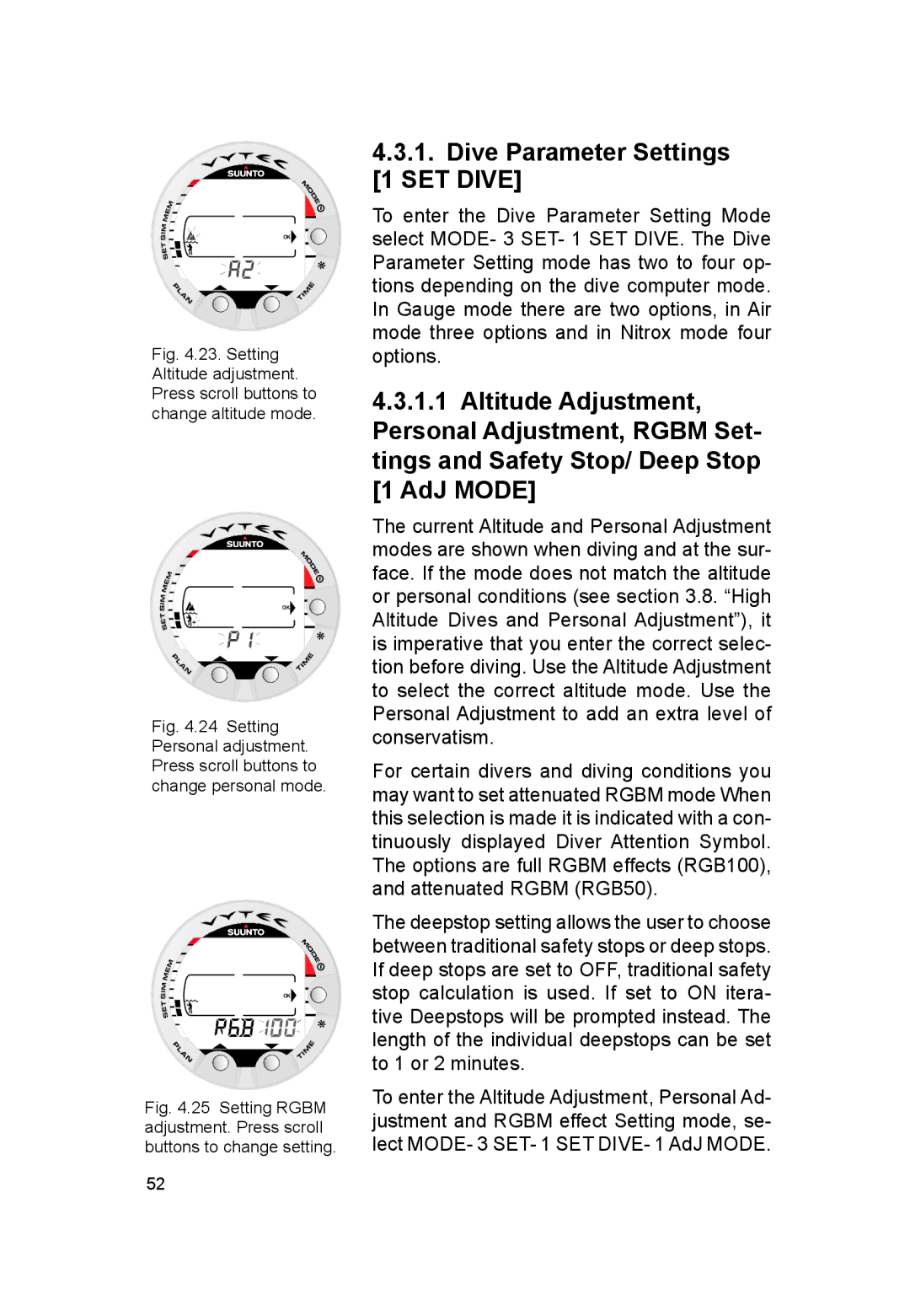 Suunto VYTEC DS manual Dive Parameter Settings 1 SET Dive 