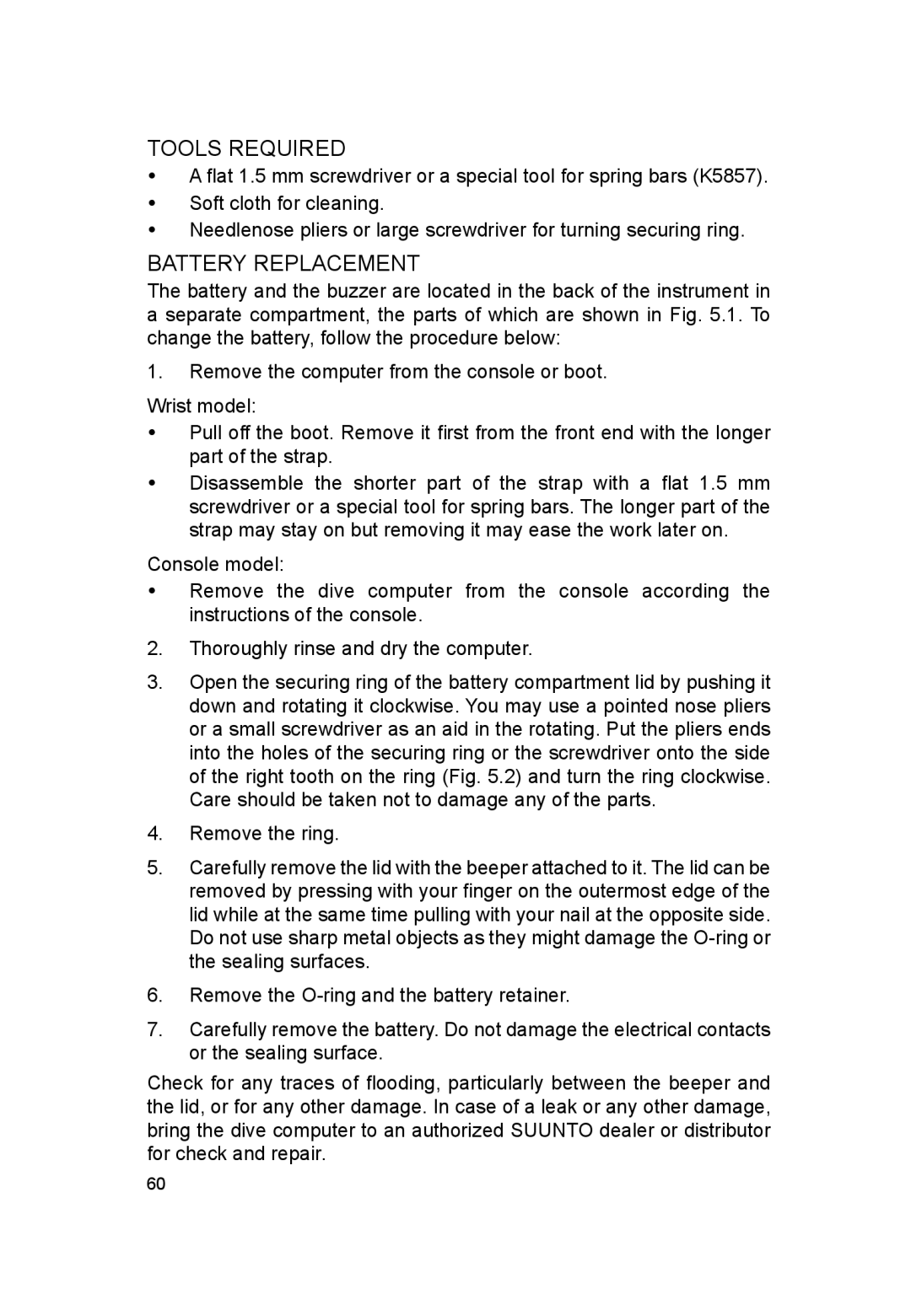 Suunto VYTEC DS manual Tools Required, Battery Replacement 