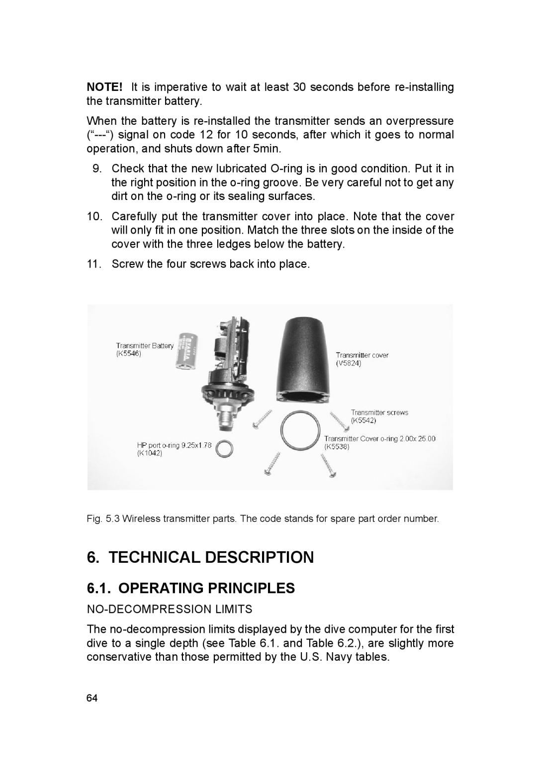 Suunto VYTEC DS manual Technical Description, Operating Principles, NO-DECOMPRESSION Limits 