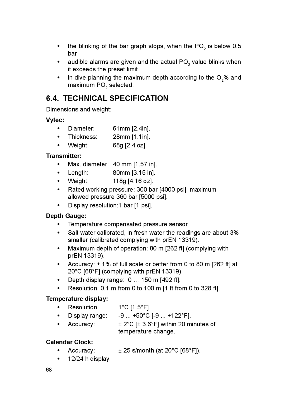 Suunto VYTEC DS manual Technical Specification, Transmitter 