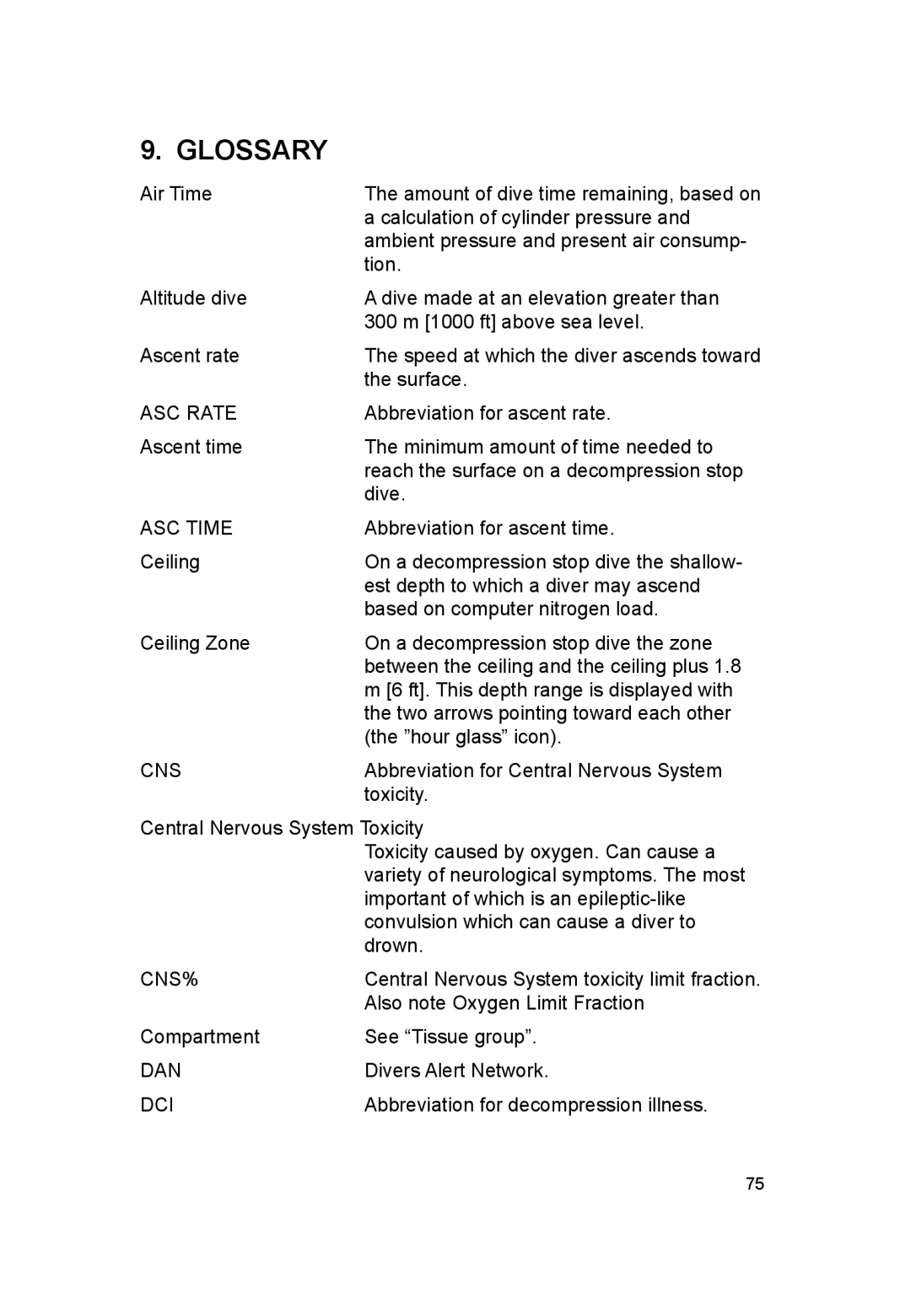 Suunto VYTEC DS manual Glossary 