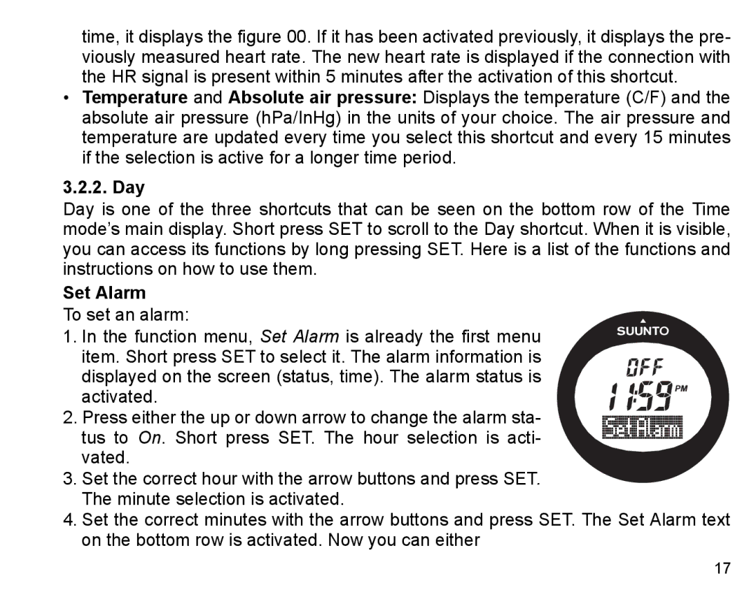 Suunto X3HR manual Set Alarm 