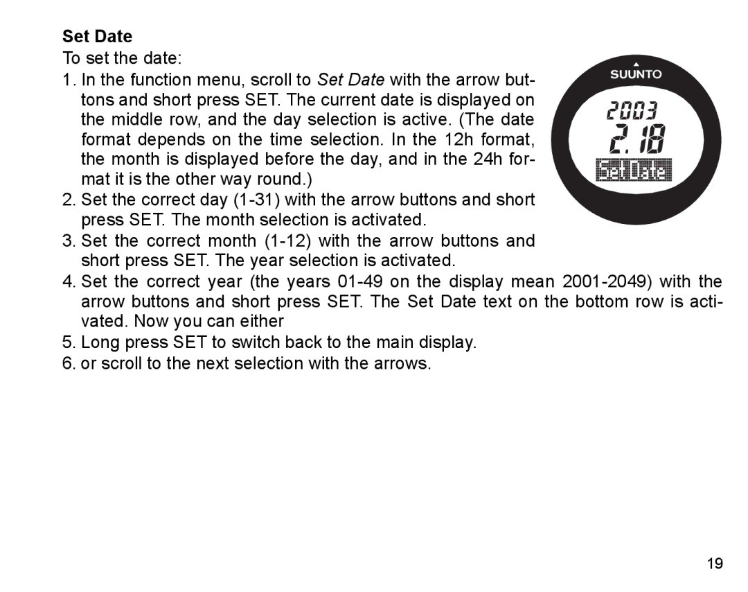 Suunto X3HR manual Set Date 