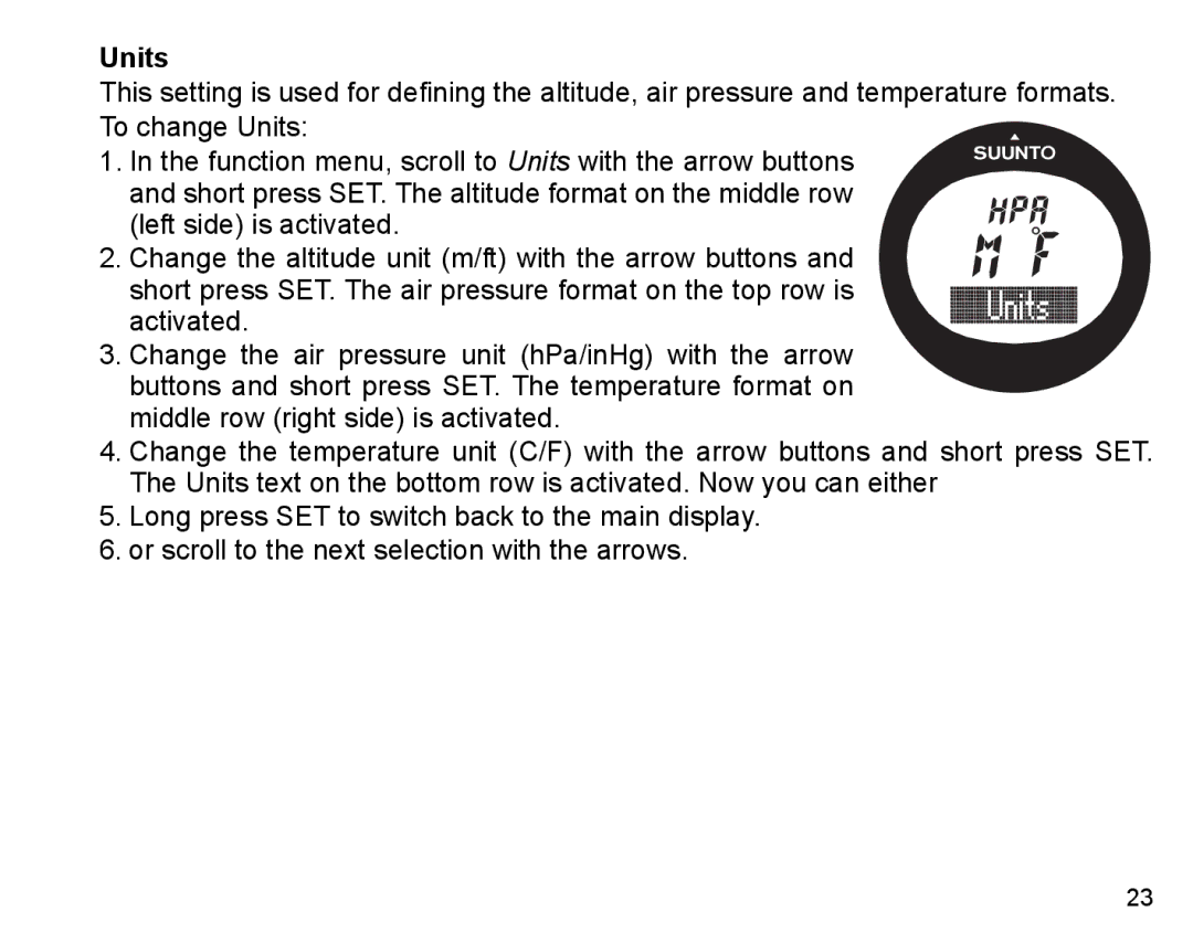 Suunto X3HR manual Units 