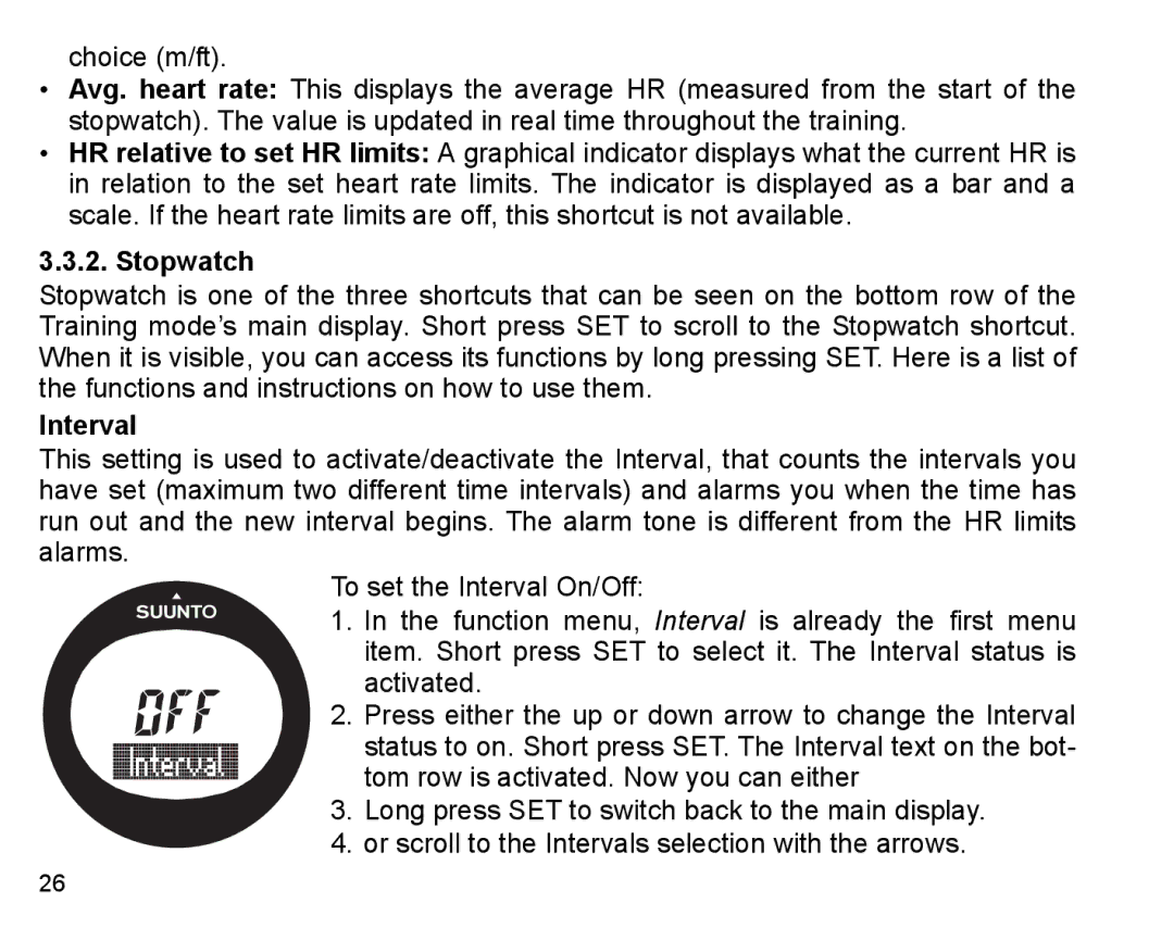 Suunto X3HR manual Stopwatch, Interval 