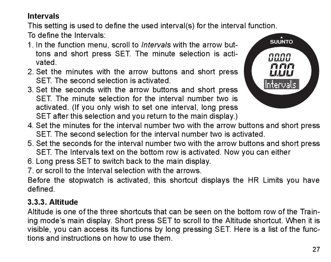 Suunto X3HR manual Intervals, Altitude 