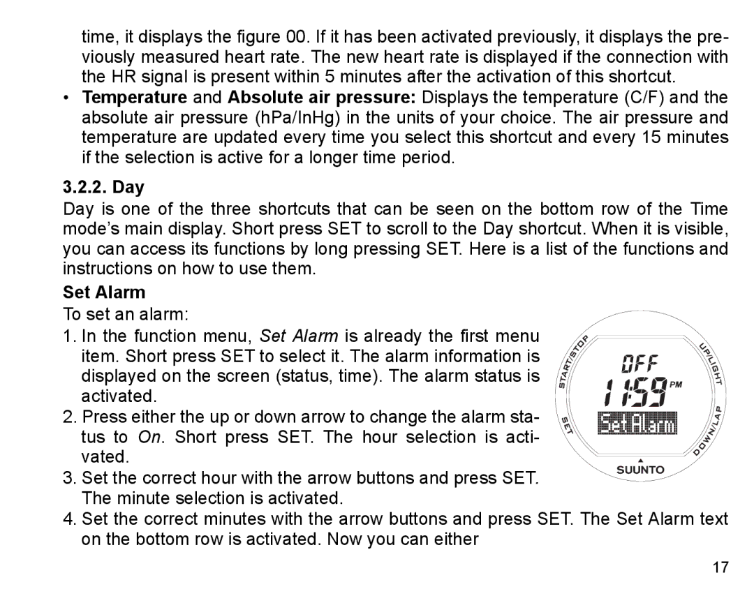 Suunto X3HR manual Set Alarm 