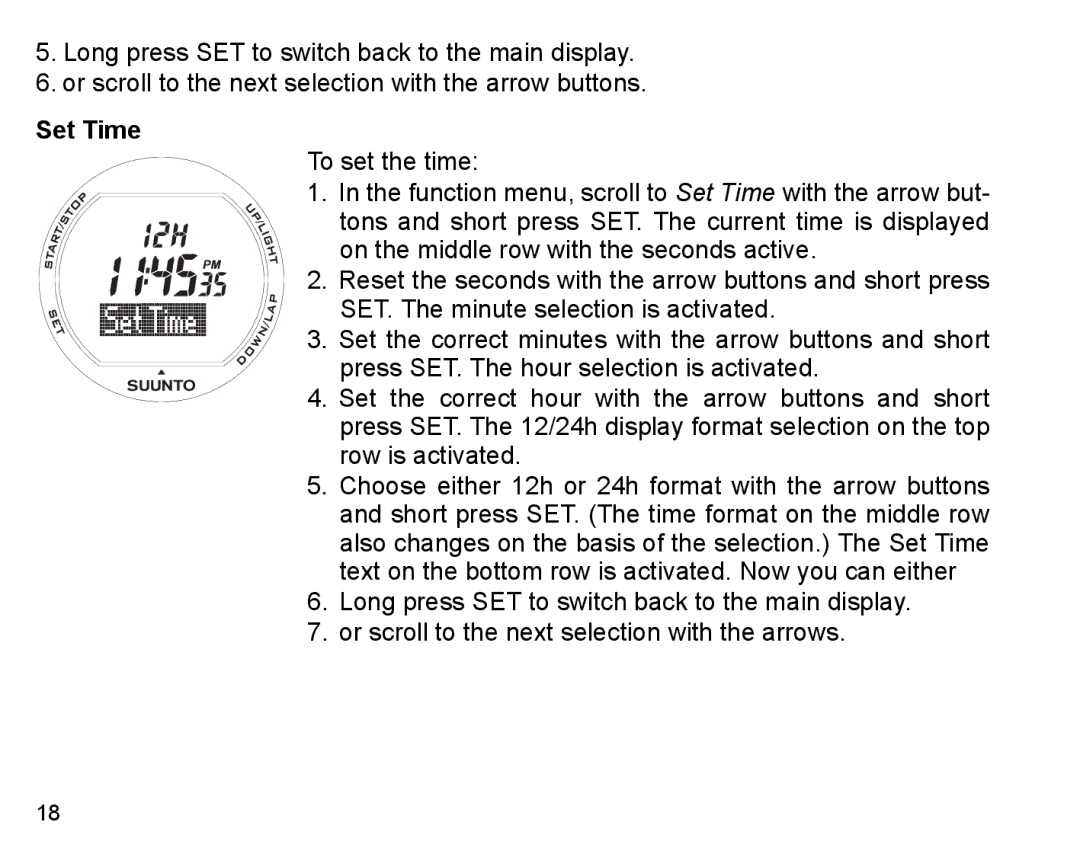 Suunto X3HR manual Set Time 