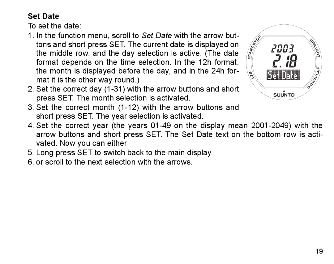 Suunto X3HR manual Set Date 