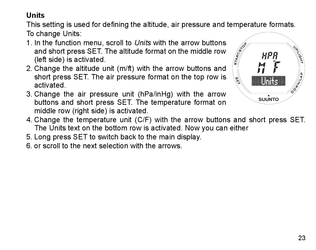 Suunto X3HR manual Units 