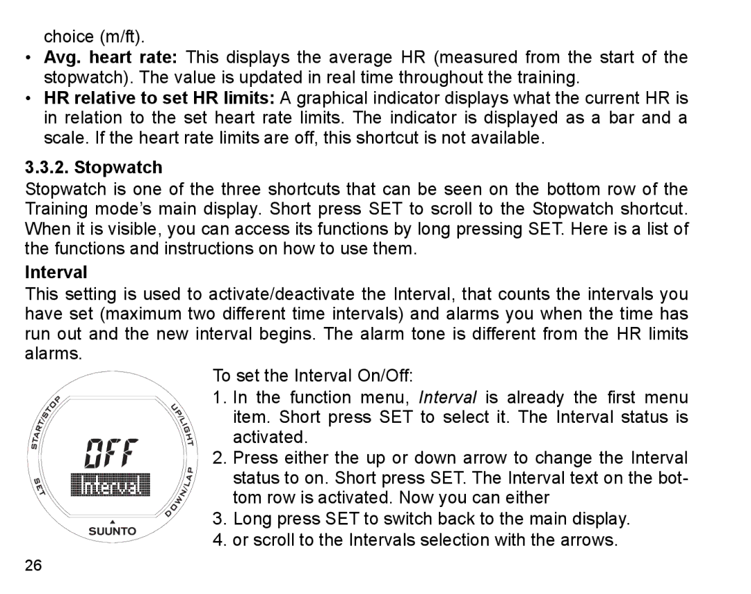 Suunto X3HR manual Stopwatch, Interval 