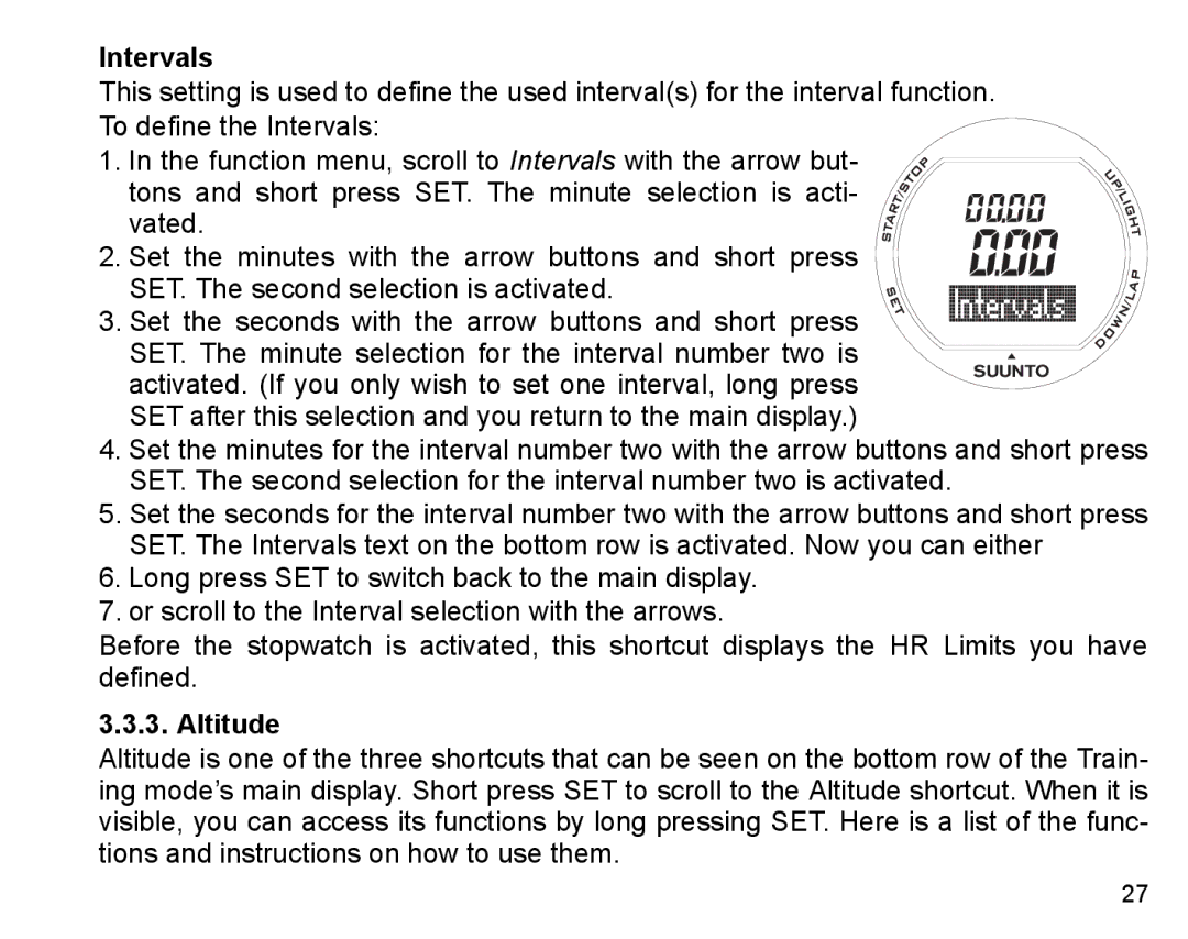 Suunto X3HR manual Intervals, Altitude 