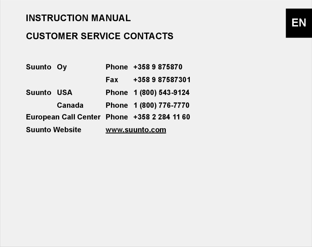 Suunto X3HR manual Customer Service Contacts, Usa 