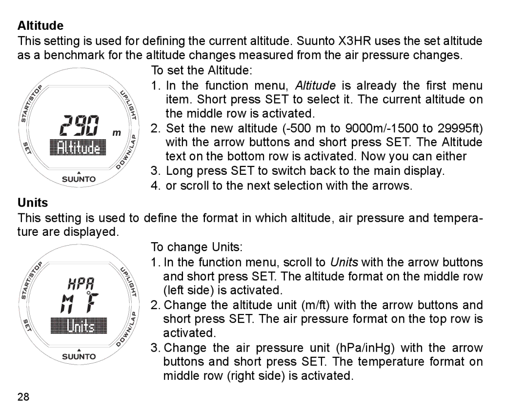 Suunto X3HR manual Units 