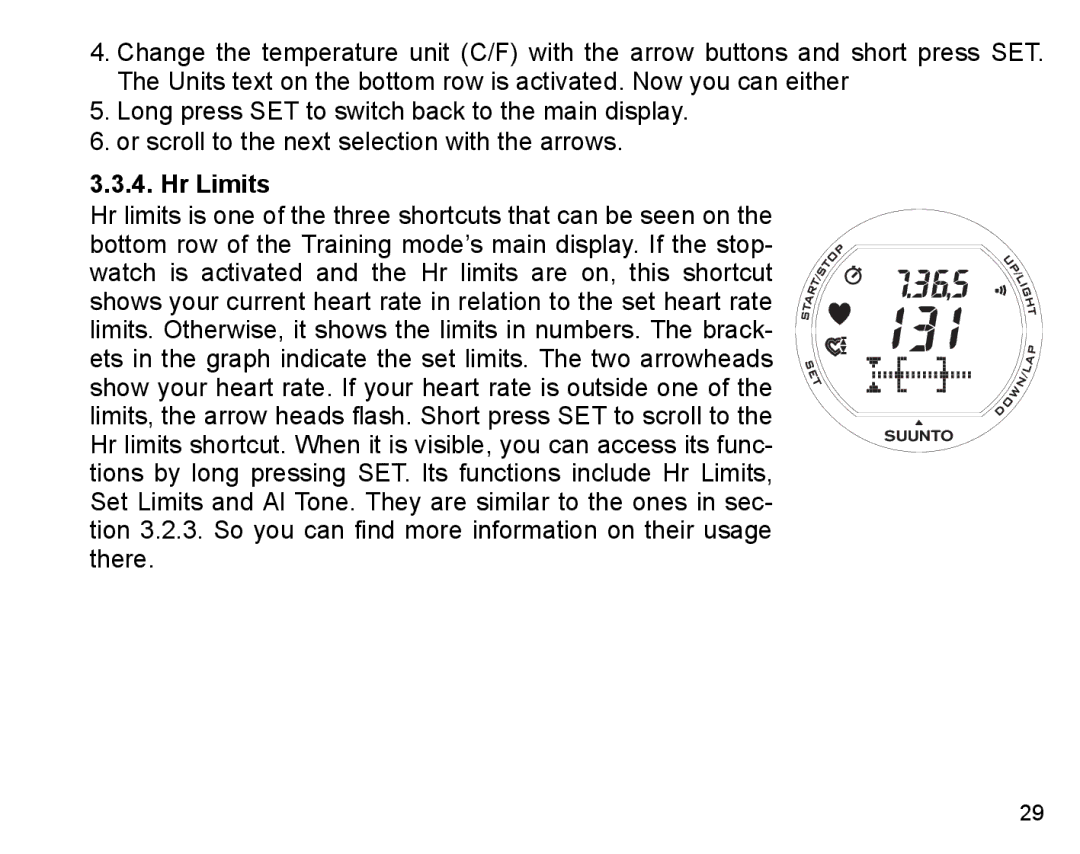 Suunto X3HR manual Hr Limits 