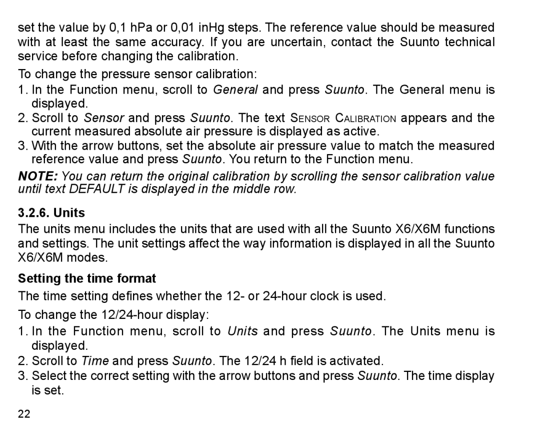 Suunto X6m manual Units, Setting the time format 