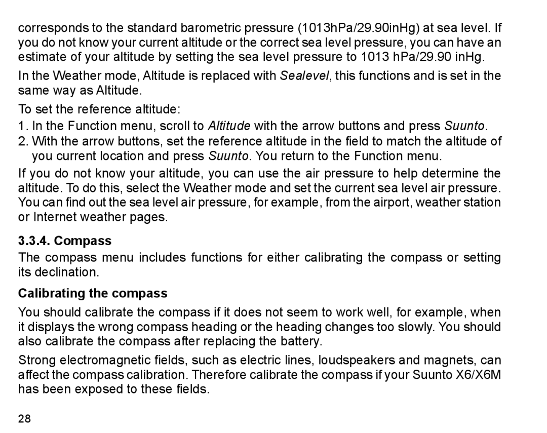 Suunto X6m manual Compass, Calibrating the compass 