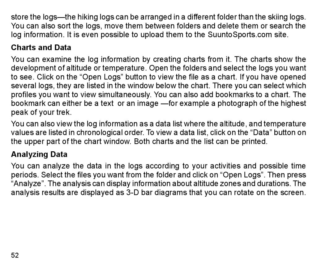 Suunto X6m manual Charts and Data, Analyzing Data 