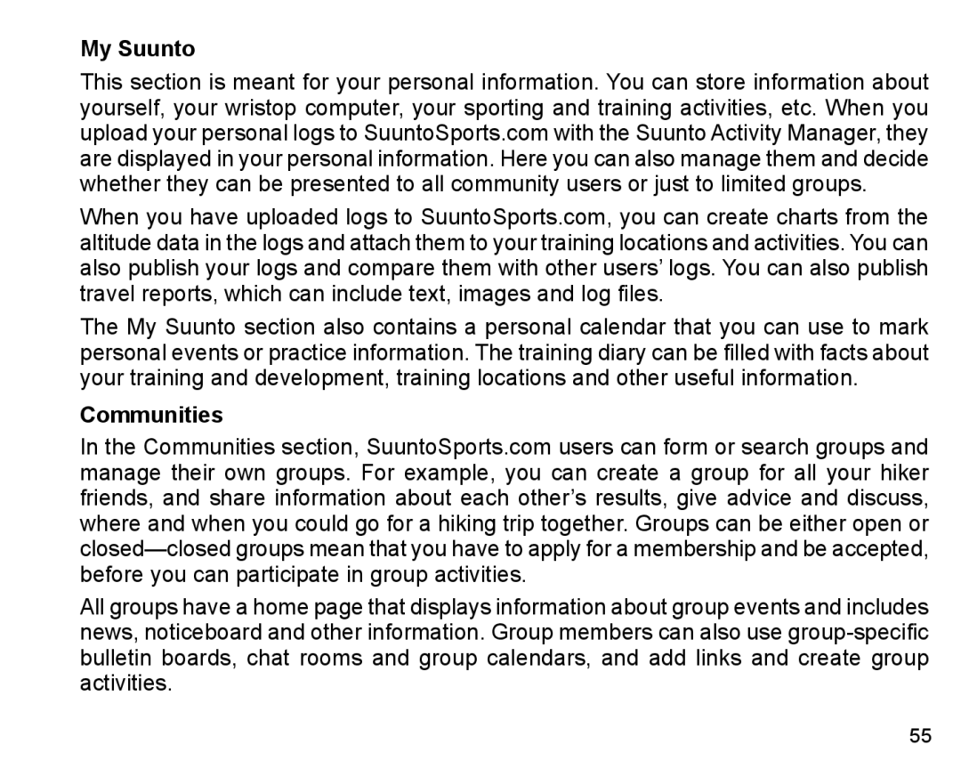 Suunto X6m manual My Suunto, Communities 