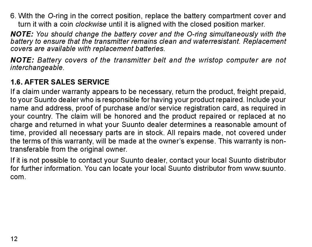 Suunto X6HR manual After sales service 