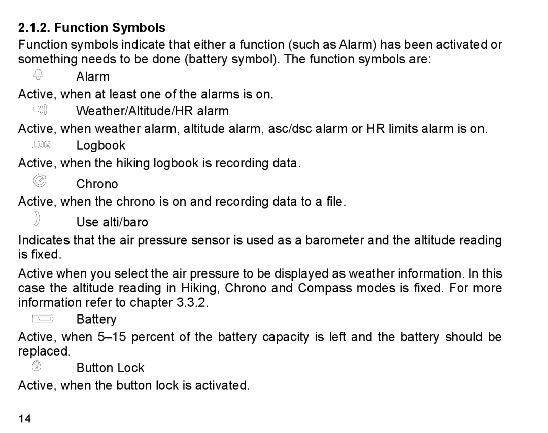 Suunto X6HR manual Function Symbols 