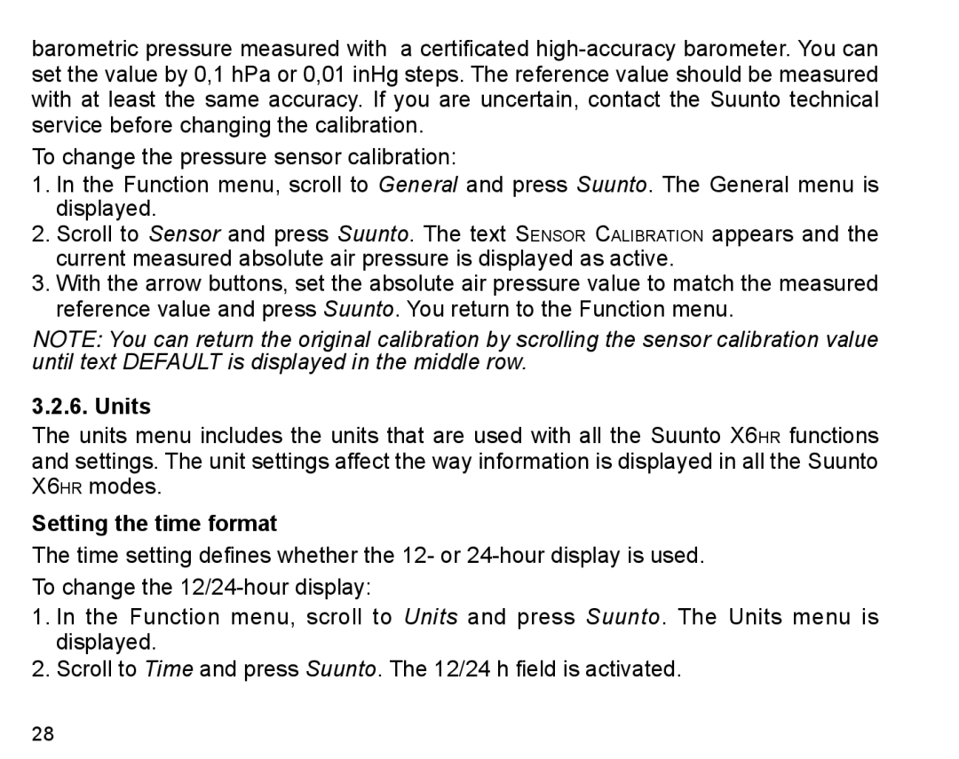 Suunto X6HR manual Units, Setting the time format 