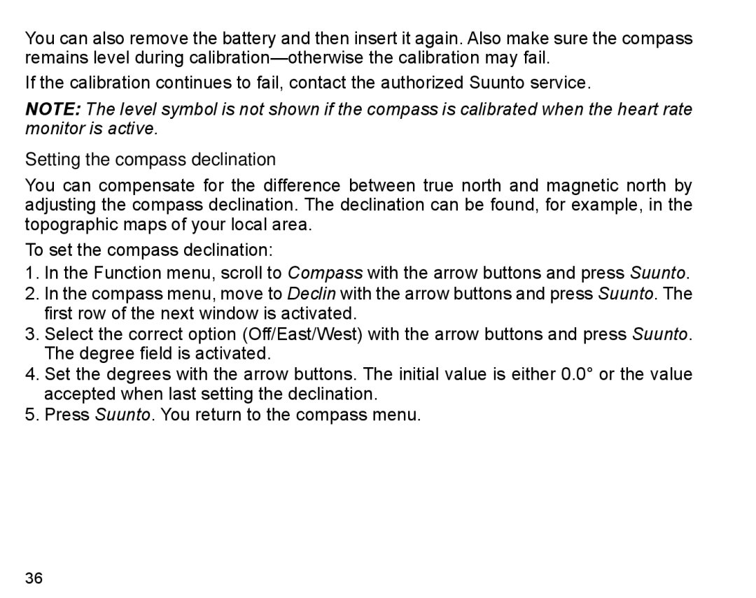 Suunto X6HR manual Setting the compass declination 